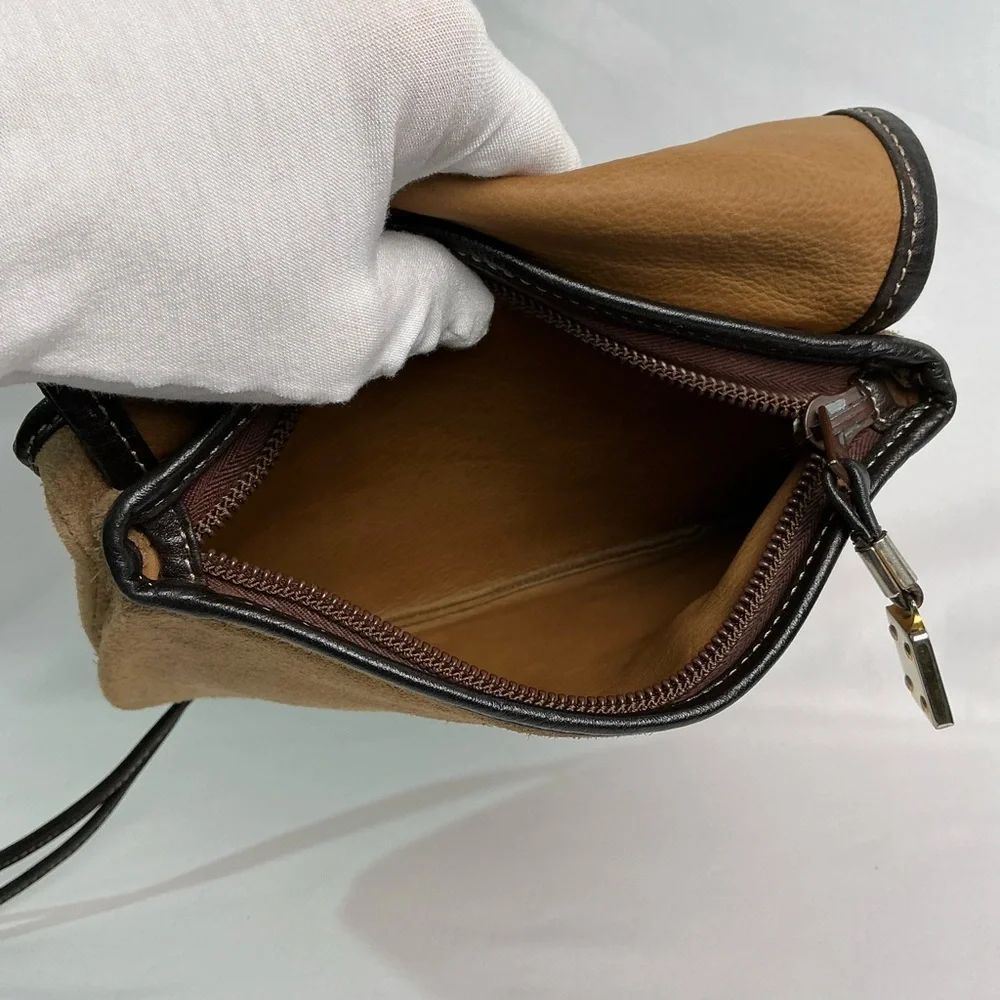 Vintage Loewe Tan Suede 
Mini Shoulder Crossbody Bag Purse Leather Spain Anagram - Picture 9 of 15